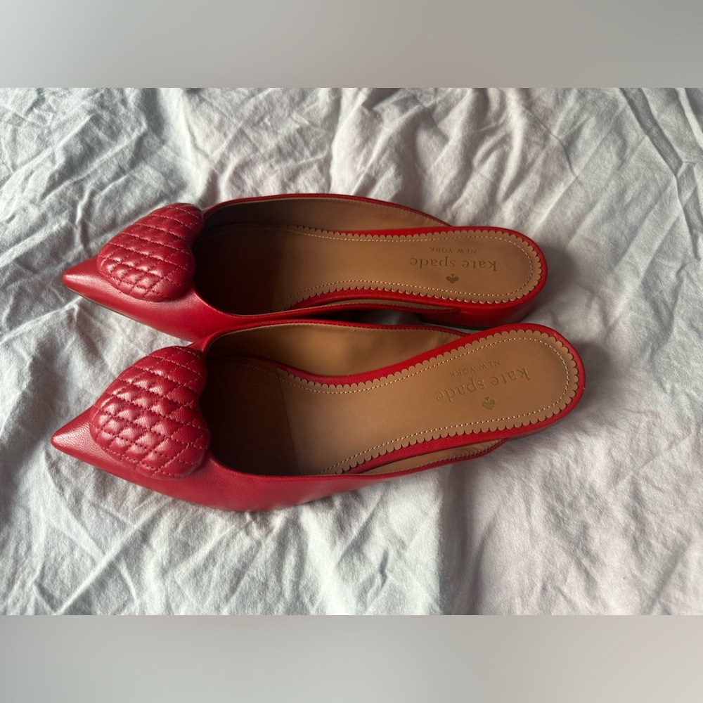 Kate Spade  Red Pointed Toe Mules  8B – Low Block Heel – Slip-On Designer Shoes - Picture 7 of 12